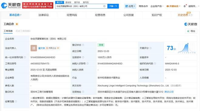 協(xié)創(chuàng)數(shù)據(jù)在深成立靈犀智算，千萬元注冊資本布局智能算力新賽道